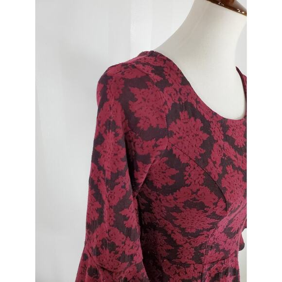MY MICHELLE Women's Burgundy & Black Patterned Fit & Flare Dress Sz S - Picture 6 of 11